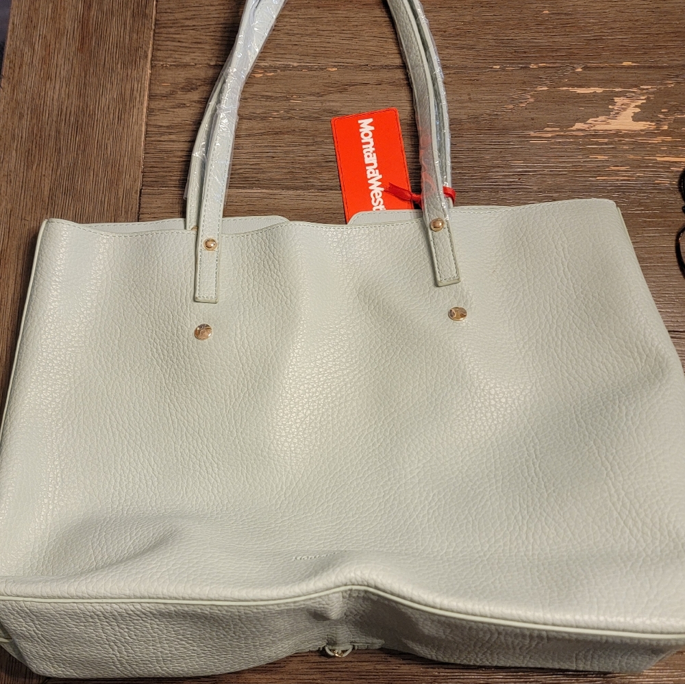 Cream Structured Leather Tote with Gold Accents
